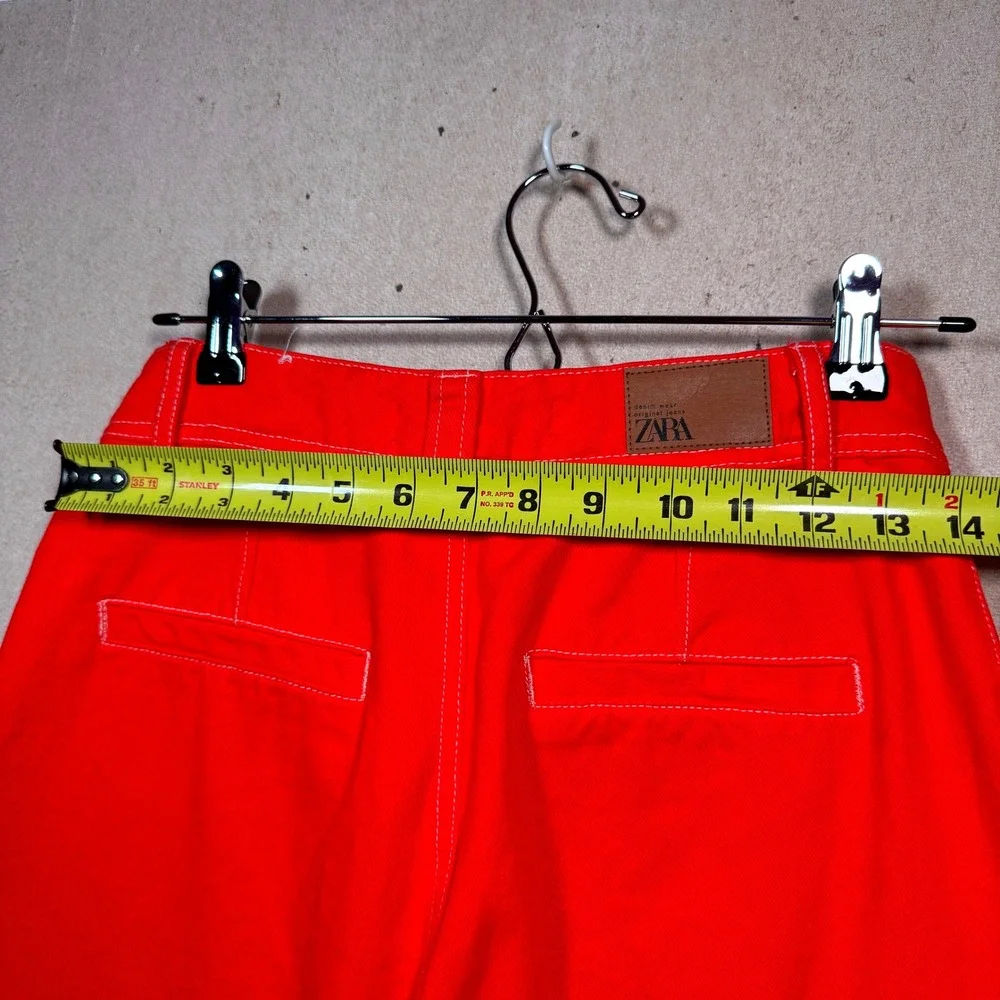 Zara Red Cropped Wide Leg Pants High Waisted Statement Trousers‎ Women's Size S - Picture 11 of 16